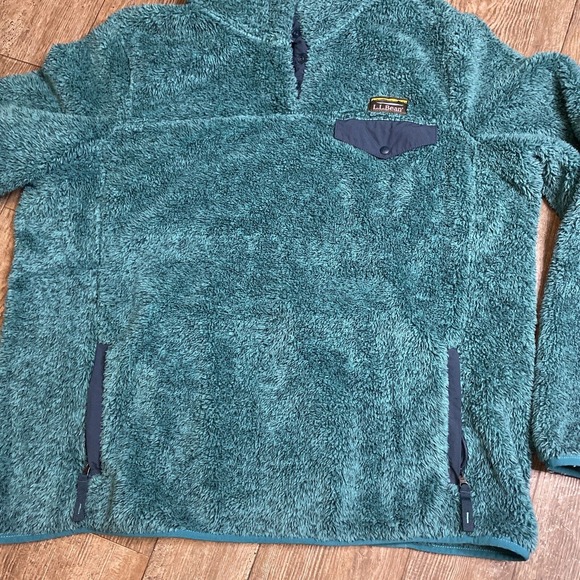 L.L. Bean Hi Pile Fleece Snap Pullover Fuzzy Teal Blue Women’s XL Zip Pockets - Picture 4 of 7